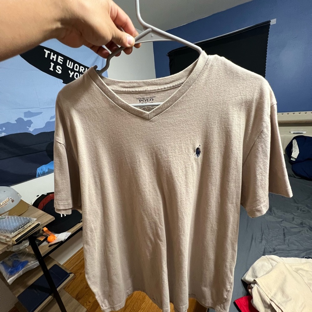 Polo by Ralph Lauren Men's Light Tan V-Neck T-Shirt